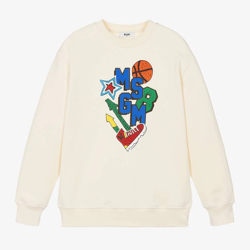Boys Ivory Cotton Varsity Sweatshirt