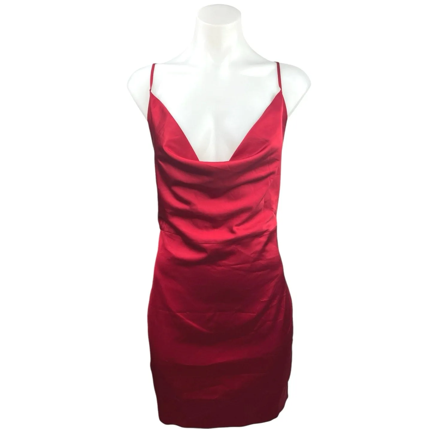 Oh Polly Red Cowl Neck Cross Back Silk Satin Slip Mini Bodycon Dress Size 6