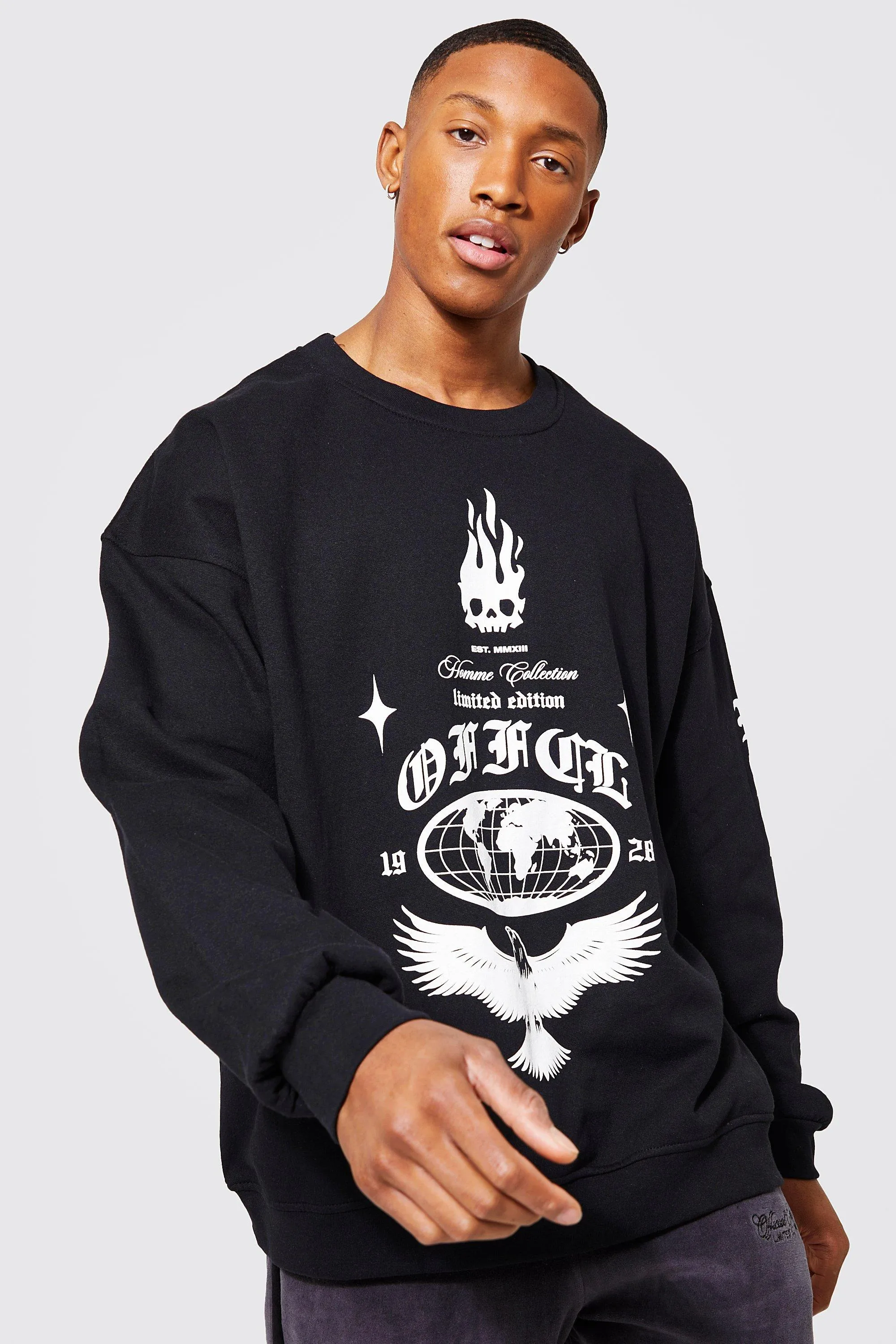 Oversized Sleeve Print Sweatshirt
