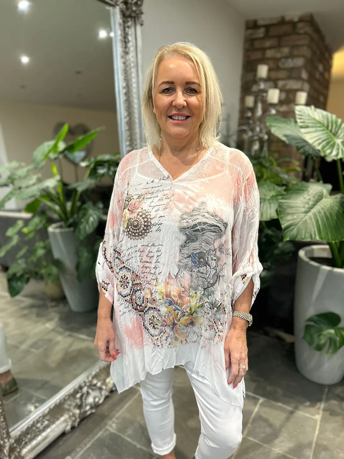 Pink Layered Floral Graphic Top Stephanie