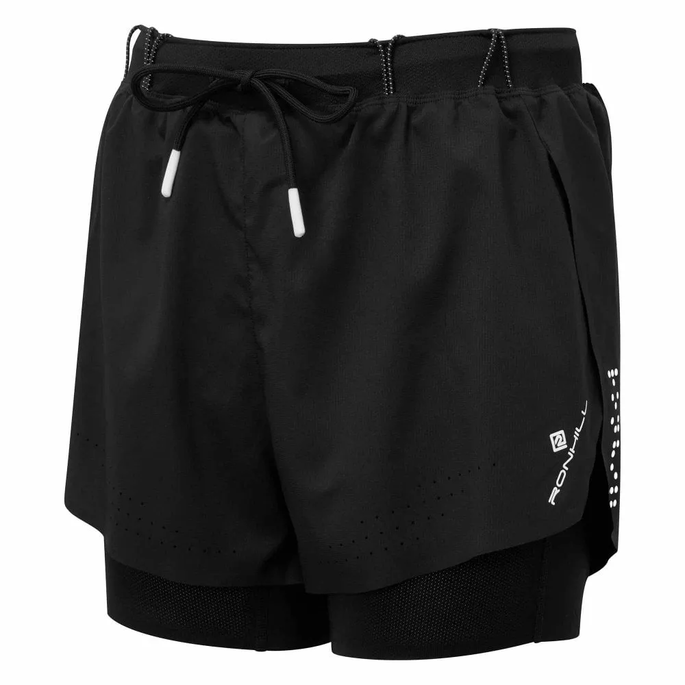 Ronhill  Womens Tech Distance Twin Running Shorts All Black