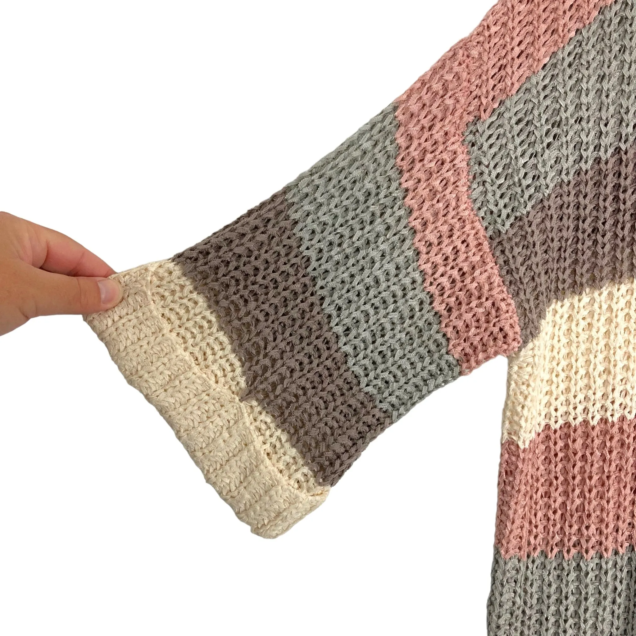 She + Sky Blush/Slate/Gray/Cream Color Block Open Knit Cuff Sleeve Sweater- Size OS (sold out online)
