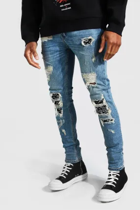 Super Skinny Bandana Biker Rip & Repair Jeans | boohooMAN UK