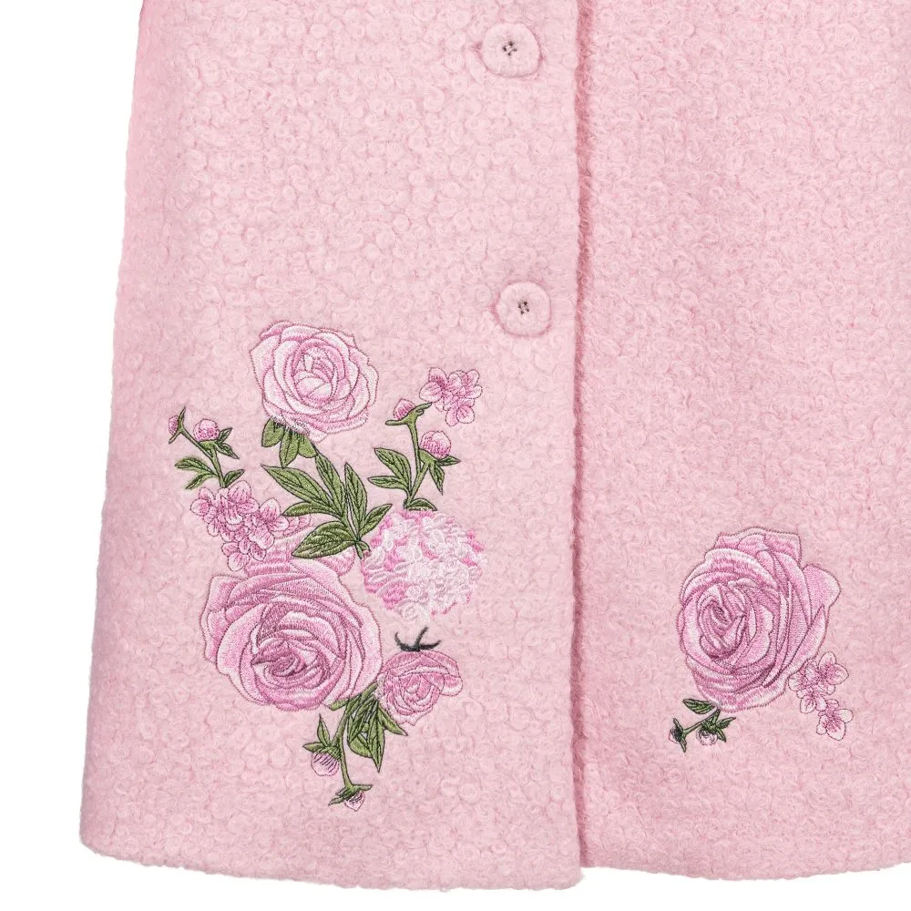 Teen Pink Floral Bouclé Coat