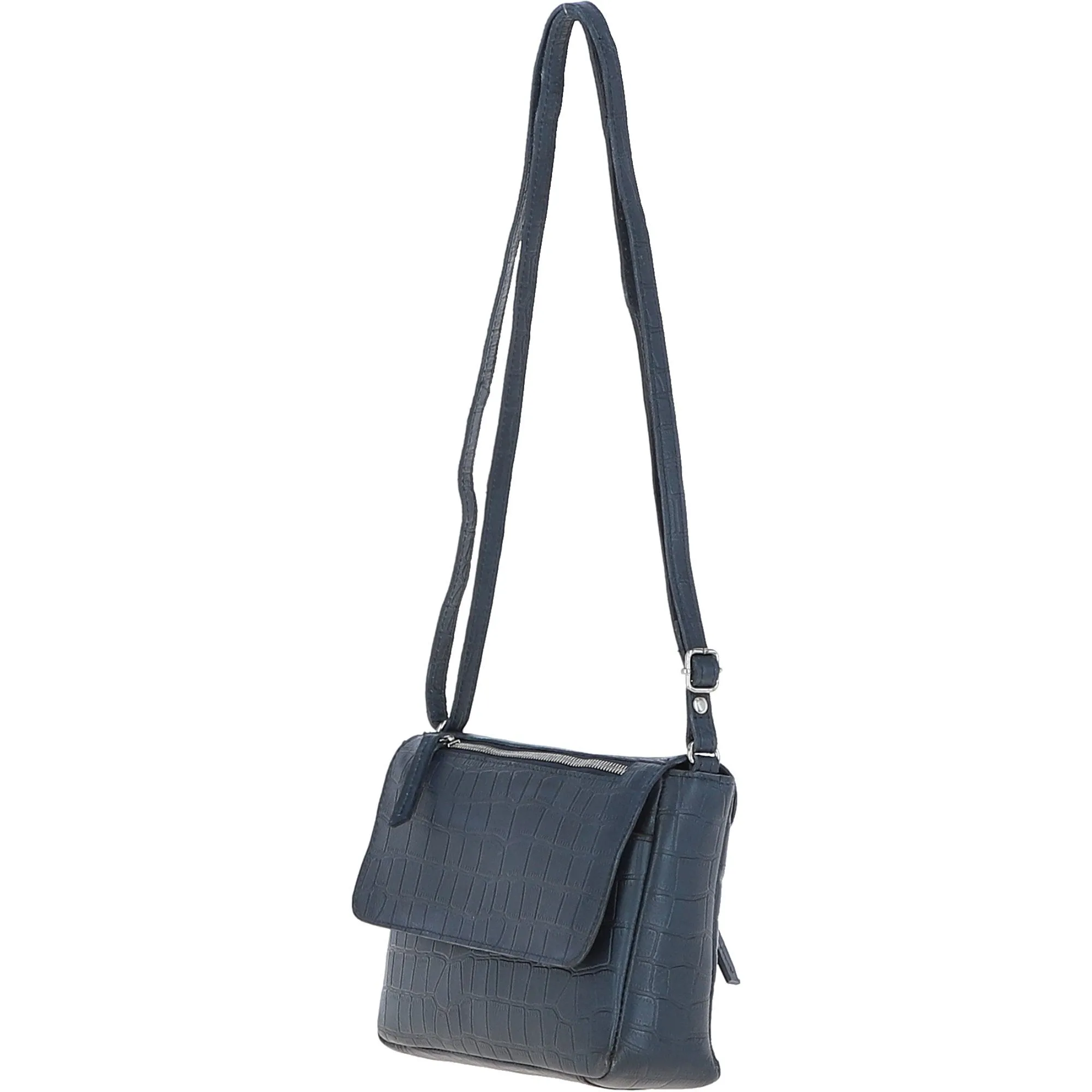 Valentina Flap Over Croc Print Real Leather Shoulder Bag Navy/croc: MC5