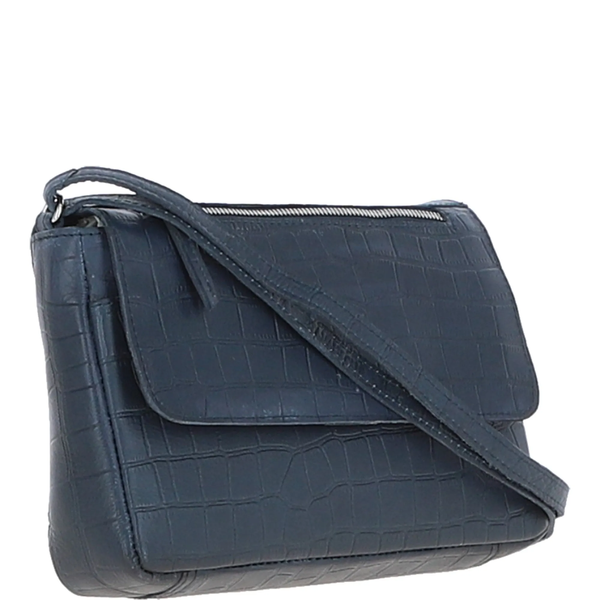 Valentina Flap Over Croc Print Real Leather Shoulder Bag Navy/croc: MC5