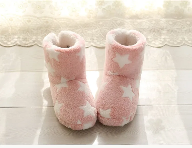 Winter Star Pattern Non-Slip Low-Heel Indoor House Slippers for Women