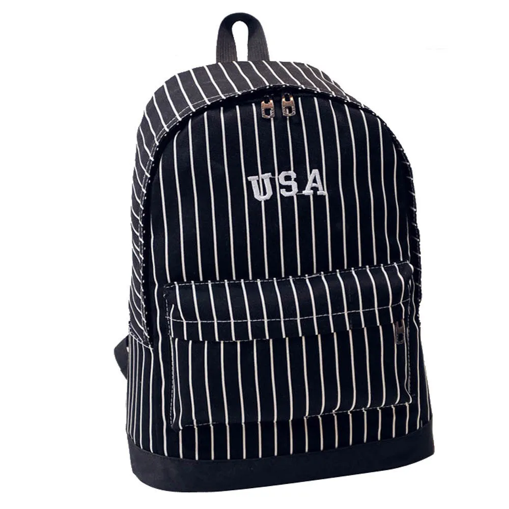 Women's backbacks Stripe Double-Shoulder Canvas Backpack Schoolbag 4 Colors