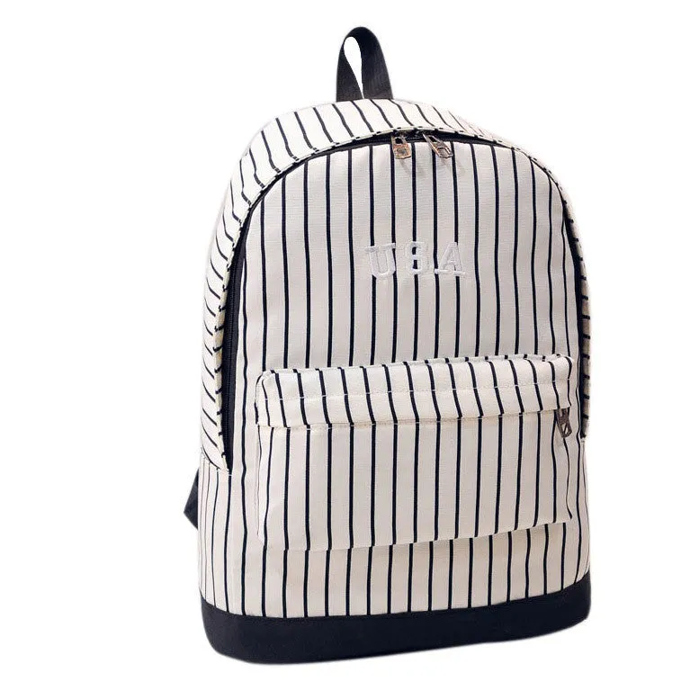 Women's backbacks Stripe Double-Shoulder Canvas Backpack Schoolbag 4 Colors