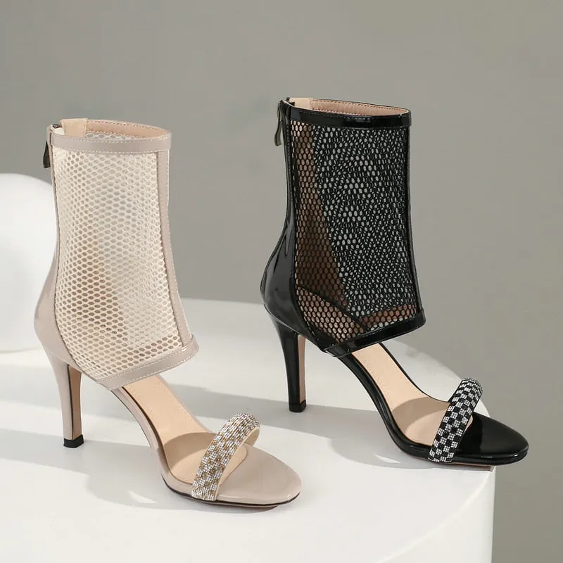 Women's Summer Sexy Elegant Parties Open Toe Zipper Ankle Boots